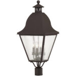 13.5 inch 4 Light Bronze Outdoor Post Lantern Pendant Lighting Fixture with Seeded Glass Shade-Lighting LumensLantern