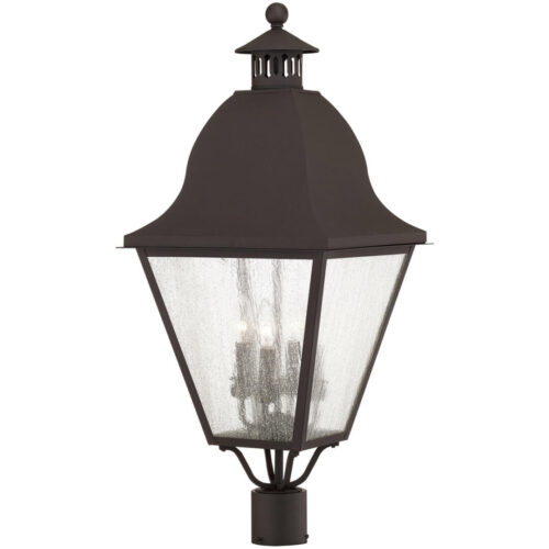 13.5 inch 4 Light Bronze Outdoor Post Lantern Pendant Lighting Fixture with Seeded Glass Shade-Lighting LumensLantern