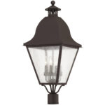 13.5 inch 4 Light Bronze Outdoor Post Lantern Pendant Lighting Fixture with Seeded Glass Shade-Lighting LumensLantern