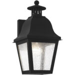 7 inch 1 Light Black Outdoor Wall Lantern Pendant Lighting Fixture with Seeded Glass Shade-Lighting LumensLantern