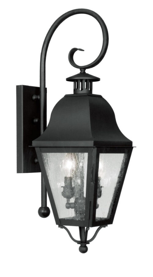 8.5 inch 2 Light Black Outdoor Wall Lantern Pendant Lighting Fixture with Seeded Glass Shade-Lighting LumensLantern