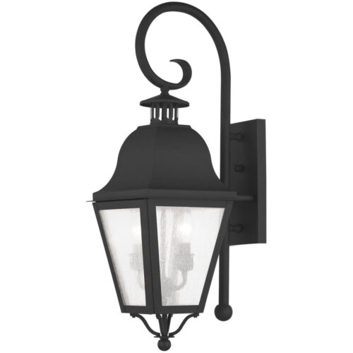 8.5 inch 2 Light Black Outdoor Wall Lantern Pendant Lighting Fixture with Seeded Glass Shade-Lighting LumensLantern