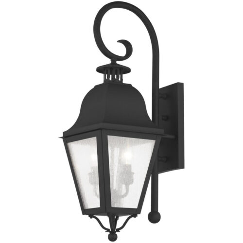 8.5 inch 2 Light Black Outdoor Wall Lantern Pendant Lighting Fixture with Seeded Glass Shade-Lighting LumensLantern