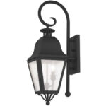 8.5 inch 2 Light Black Outdoor Wall Lantern Pendant Lighting Fixture with Seeded Glass Shade-Lighting LumensLantern