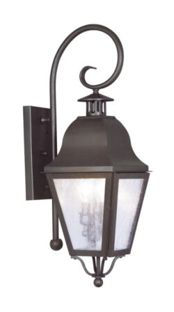 8.5 inch 2 Light Bronze Outdoor Wall Lantern Pendant Lighting Fixture with Seeded Glass Shade-Lighting LumensLantern