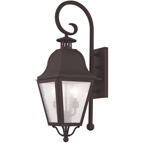 8.5 inch 2 Light Bronze Outdoor Wall Lantern Pendant Lighting Fixture with Seeded Glass Shade-Lighting LumensLantern