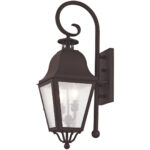 8.5 inch 2 Light Bronze Outdoor Wall Lantern Pendant Lighting Fixture with Seeded Glass Shade-Lighting LumensLantern