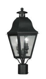 8.5 inch 2 Light Black Outdoor Post Lantern Pendant Lighting Fixture with Seeded Glass Shade-Lighting LumensLantern