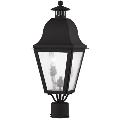 8.5 inch 2 Light Black Outdoor Post Lantern Pendant Lighting Fixture with Seeded Glass Shade-Lighting LumensLantern