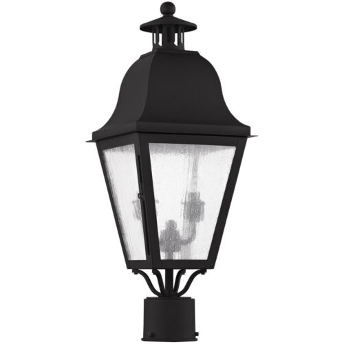 8.5 inch 2 Light Black Outdoor Post Lantern Pendant Lighting Fixture with Seeded Glass Shade-Lighting LumensLantern