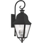 10.5 inch 3 Light Black Outdoor Wall Lantern Pendant Lighting Fixture with Seeded Glass Shade-Lighting LumensLantern