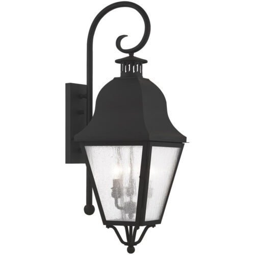 10.5 inch 3 Light Black Outdoor Wall Lantern Pendant Lighting Fixture with Seeded Glass Shade-Lighting LumensLantern