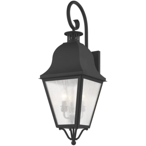 10.5 inch 3 Light Black Outdoor Wall Lantern Pendant Lighting Fixture with Seeded Glass Shade-Lighting LumensLantern