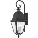 10.5 inch 3 Light Black Outdoor Wall Lantern Pendant Lighting Fixture with Seeded Glass Shade-Lighting LumensLantern