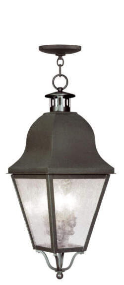 13.5 inch 4 Light Charcoal Outdoor Wall Lantern Pendant Lighting Fixture with Seeded Glass Shade-Lighting LumensLantern