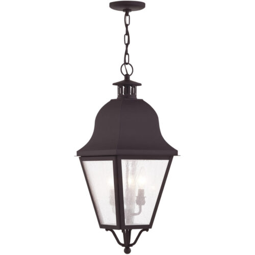 13.5 inch 4 Light Charcoal Outdoor Wall Lantern Pendant Lighting Fixture with Seeded Glass Shade-Lighting LumensLantern