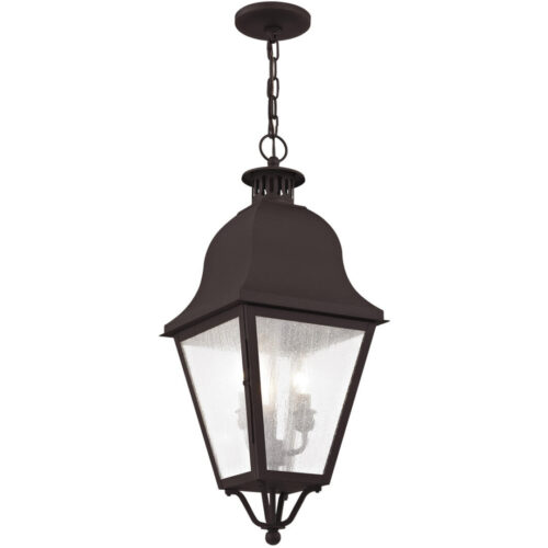 13.5 inch 4 Light Charcoal Outdoor Wall Lantern Pendant Lighting Fixture with Seeded Glass Shade-Lighting LumensLantern