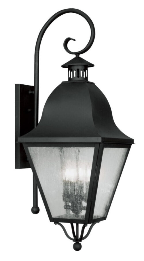 13.5 inch 4 Light Black Outdoor Wall Lantern Pendant Lighting Fixture with Seeded Glass Shade-Lighting LumensLantern