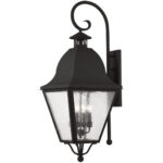 13.5 inch 4 Light Black Outdoor Wall Lantern Pendant Lighting Fixture with Seeded Glass Shade-Lighting LumensLantern