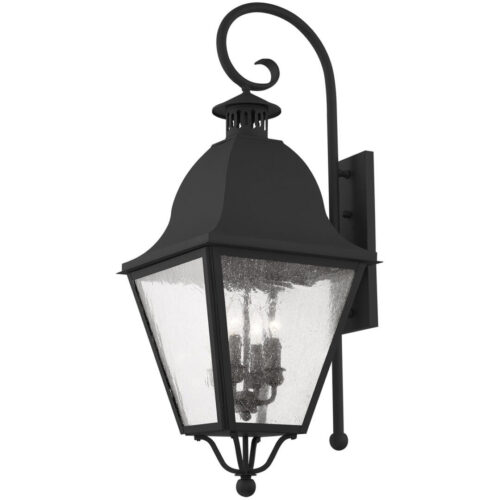 13.5 inch 4 Light Black Outdoor Wall Lantern Pendant Lighting Fixture with Seeded Glass Shade-Lighting LumensLantern