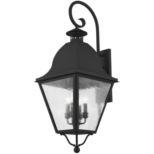 13.5 inch 4 Light Black Outdoor Wall Lantern Pendant Lighting Fixture with Seeded Glass Shade-Lighting LumensLantern