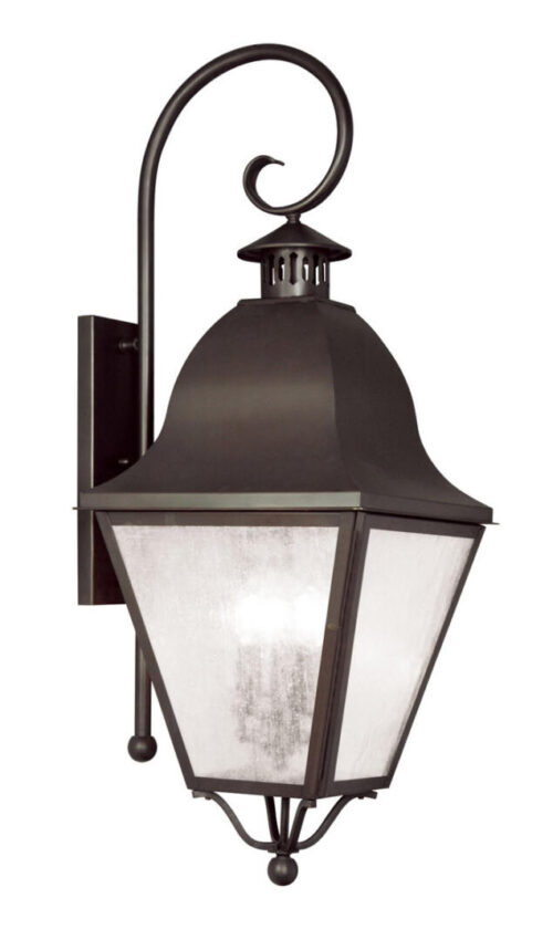 13.5 inch 4 Light Bronze Outdoor Wall Lantern Pendant Lighting Fixture with Seeded Glass Shade-Lighting LumensLantern