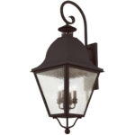 13.5 inch 4 Light Bronze Outdoor Wall Lantern Pendant Lighting Fixture with Seeded Glass Shade-Lighting LumensLantern