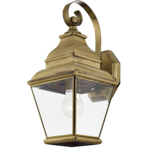 6.5 inch 1 Light Antique Brass Outdoor Wall Lantern Pendant Lighting Fixture with Clear Beveled Glass Shade-Lighting LumensLantern