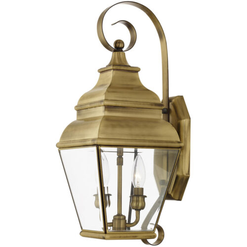 8 inch 2 Light Antique Brass Outdoor Wall Lantern Pendant Lighting Fixture with Clear Beveled Glass Shade-Lighting LumensLantern