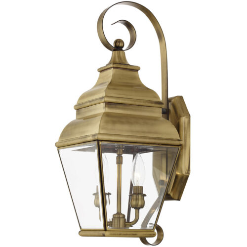 8 inch 2 Light Antique Brass Outdoor Wall Lantern Pendant Lighting Fixture with Clear Beveled Glass Shade-Lighting LumensLantern