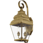 8 inch 2 Light Antique Brass Outdoor Wall Lantern Pendant Lighting Fixture with Clear Beveled Glass Shade-Lighting LumensLantern