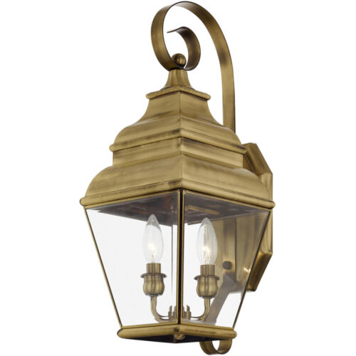 8 inch 2 Light Antique Brass Outdoor Wall Lantern Pendant Lighting Fixture with Clear Beveled Glass Shade-Lighting LumensLantern