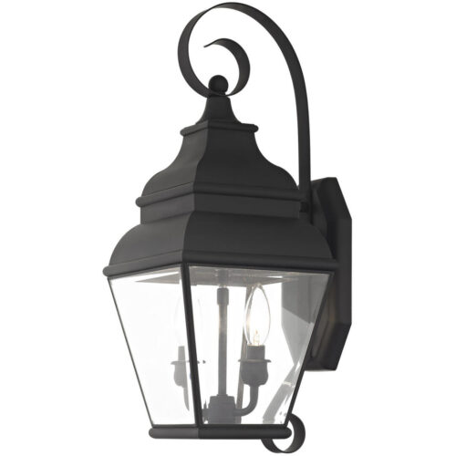 8 inch 2 Light Black Outdoor Wall Lantern Pendant Lighting Fixture with Clear Beveled Glass Shade-Lighting LumensLantern