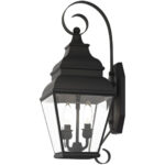 8 inch 2 Light Black Outdoor Wall Lantern Pendant Lighting Fixture with Clear Beveled Glass Shade-Lighting LumensLantern