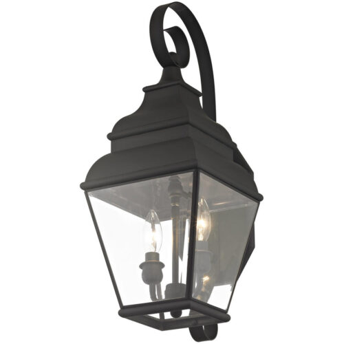 8 inch 2 Light Black Outdoor Wall Lantern Pendant Lighting Fixture with Clear Beveled Glass Shade-Lighting LumensLantern