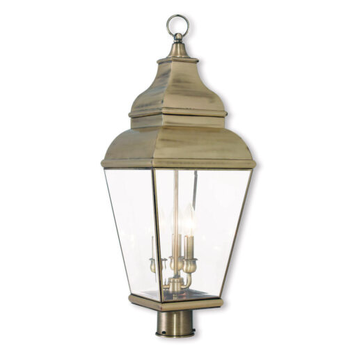 10 inch 3 Light Antique Brass Post-Top Lantern Pendant Lighting Fixture with Clear Beveled Glass Shade-Lighting LumensLantern