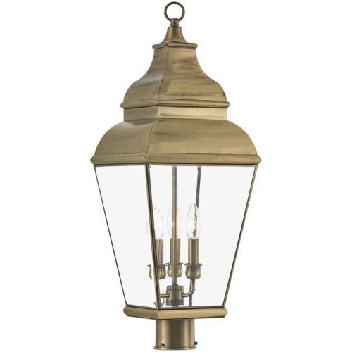 10 inch 3 Light Antique Brass Post-Top Lantern Pendant Lighting Fixture with Clear Beveled Glass Shade-Lighting LumensLantern