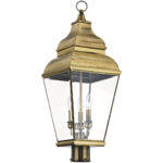 10 inch 3 Light Antique Brass Post-Top Lantern Pendant Lighting Fixture with Clear Beveled Glass Shade-Lighting LumensLantern