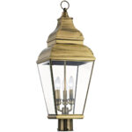 10 inch 3 Light Antique Brass Post-Top Lantern Pendant Lighting Fixture with Clear Beveled Glass Shade-Lighting LumensLantern