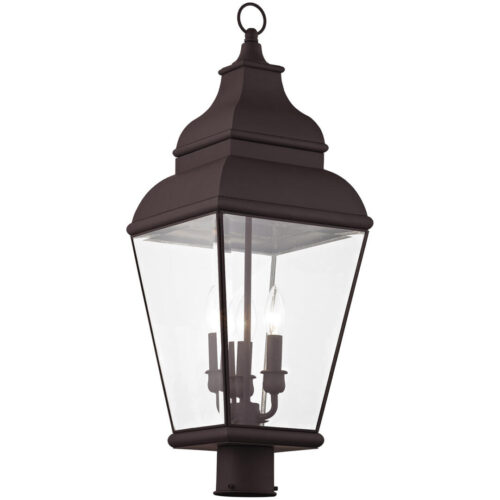 10 inch 3 Light Bronze Outdoor Post Lantern Pendant Lighting Fixture with Clear Beveled Glass Shade-Lighting LumensLantern