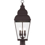 10 inch 3 Light Bronze Outdoor Post Lantern Pendant Lighting Fixture with Clear Beveled Glass Shade-Lighting LumensLantern