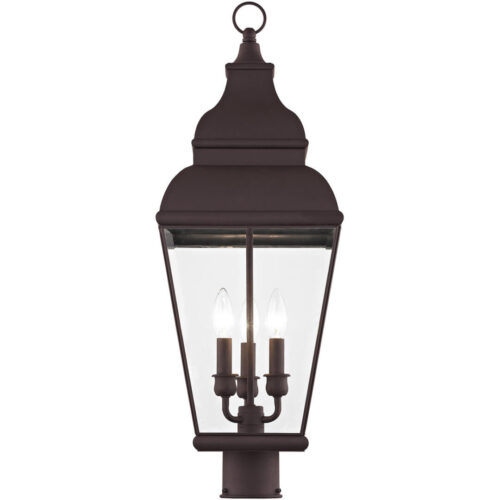 10 inch 3 Light Bronze Outdoor Post Lantern Pendant Lighting Fixture with Clear Beveled Glass Shade-Lighting LumensLantern