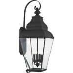 13.75 inch 4 Light Black Outdoor Wall Lantern Pendant Lighting Fixture with Clear Beveled Glass Shade-Lighting LumensLantern