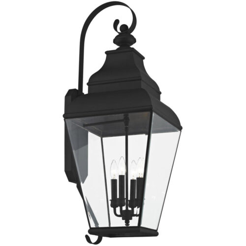 13.75 inch 4 Light Black Outdoor Wall Lantern Pendant Lighting Fixture with Clear Beveled Glass Shade-Lighting LumensLantern