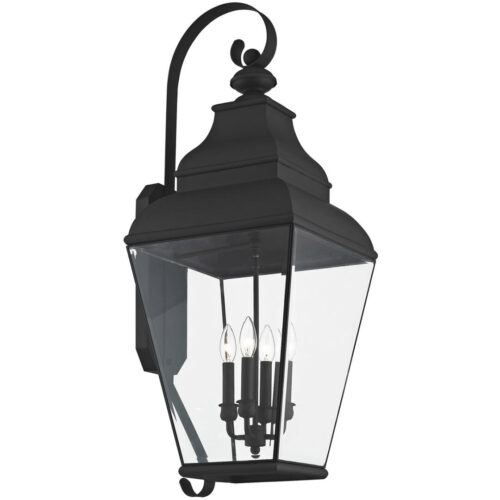 13.75 inch 4 Light Black Outdoor Wall Lantern Pendant Lighting Fixture with Clear Beveled Glass Shade-Lighting LumensLantern