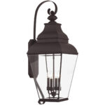 13.75 inch 4 Light Bronze Outdoor Wall Lantern Pendant Lighting Fixture with Clear Beveled Glass Shade-Lighting LumensLantern