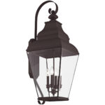 13.75 inch 4 Light Bronze Outdoor Wall Lantern Pendant Lighting Fixture with Clear Beveled Glass Shade-Lighting LumensLantern