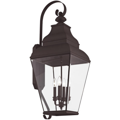 13.75 inch 4 Light Bronze Outdoor Wall Lantern Pendant Lighting Fixture with Clear Beveled Glass Shade-Lighting LumensLantern