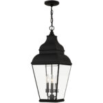 10 inch 3 Light Black Outdoor Chain Lantern Pendant Lighting Fixture with Clear Beveled Glass Shade-Lighting LumensLantern