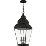 10 inch 3 Light Black Outdoor Chain Lantern Pendant Lighting Fixture with Clear Beveled Glass Shade-Lighting LumensLantern